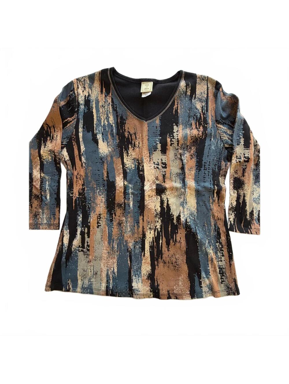 Abstract Print Long Sleeve Top – Elegant Neutral Pattern Blouse